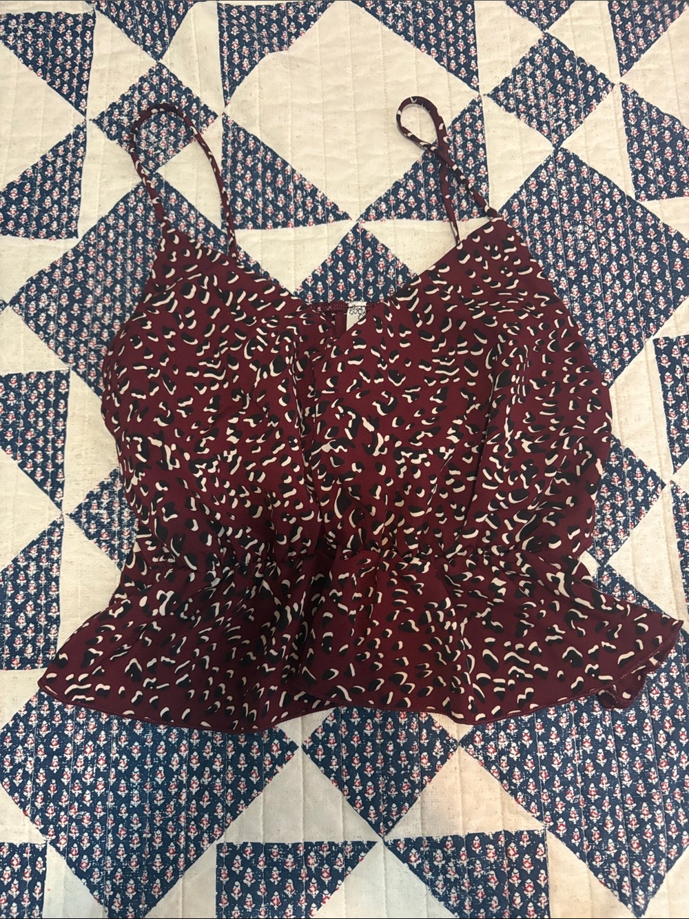 Burgundy Abstract Print Peplum Cami